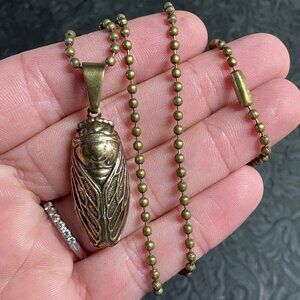 Solid Brass Cicada Pendant Necklace Jewelry Charm Ornament